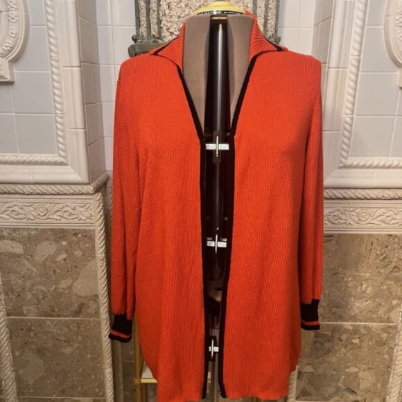 VTG August Max Woman. Size 1X. Red Sweater Long Cardigan. Acrylic Nylon. B129 - Picture 1 of 9